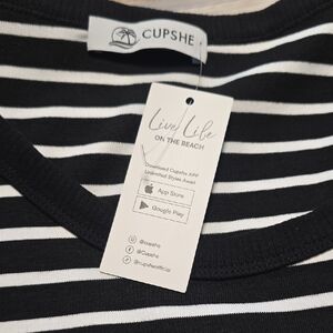 Cupshe Black & White Striped Crewneck Full Length Dress